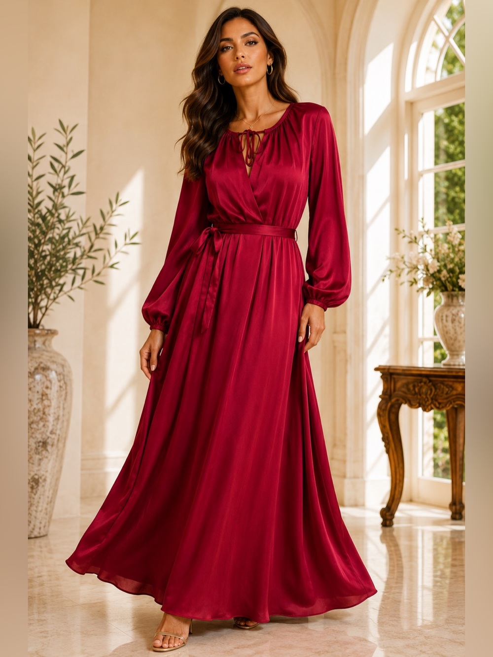 Antonio Melani Yvonne Red Maxi Dress Long Sleeve Formal Holiday L NWT